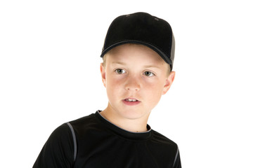 Portrait of a young boy baseball player not looking at camera