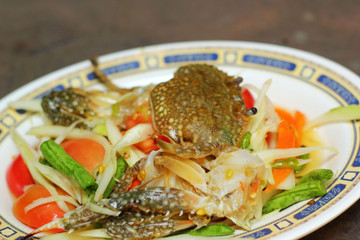 Seafood papayd salad on a plate