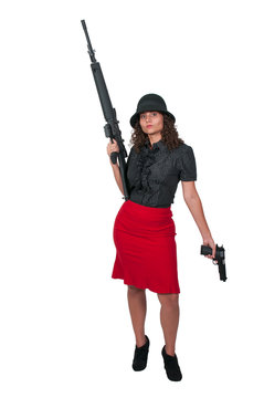 Woman with Assault Rifle and Handgun