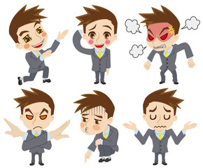 二頭身ビジネスマンの感情セット