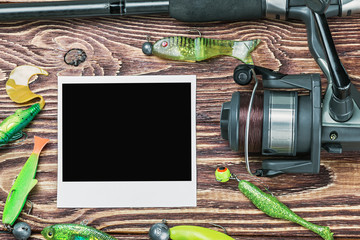 fishing tackle and photoframe