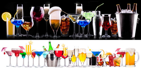 different alcohol drinks set