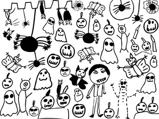 Children doodles of halloween monsters