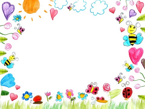 meadow frame child drawings background isolated on white