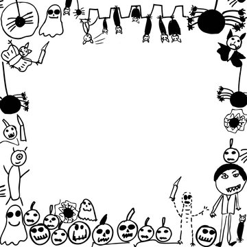 scribbles of halloween monsters background frame