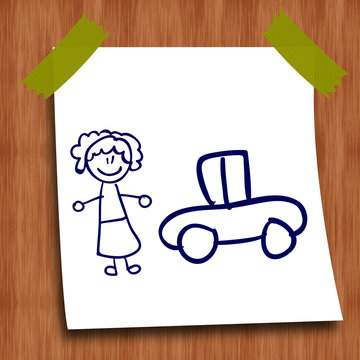 Dessin au stylo : voiture familiale