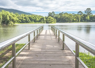 stainless steel bridge or pier at lake constance   see the mount