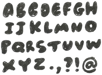 Hand drawn blackened alphabet