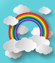 Colorful Rainbow in Cloudy Sky Paper Cut Style