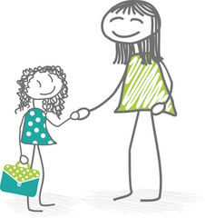 mère amenant sa fille à l'école