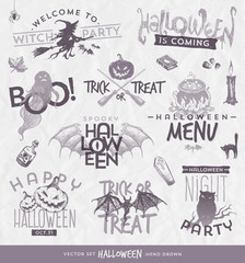 Halloween type design set with hand drawn elements