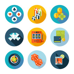 Set of flat casino icons.