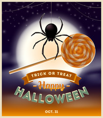 Halloween illustration - spider with lollipop candy
