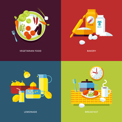 Set of flat design concept icons for food and drinks.