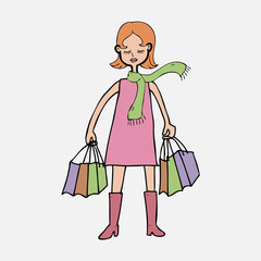 Woman with scarf and shopping bags