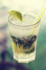 Mojito cocktail. Photo toned style instagram filters  