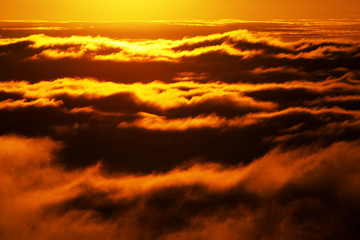 Mountain sea of clouds in sunrise light