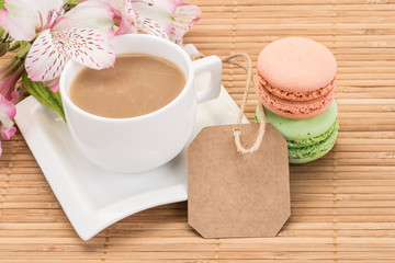 colorful macaroons and coffee