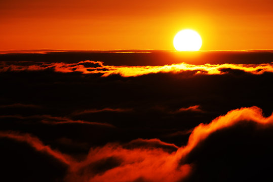 Mountain sea of clouds in sunrise light