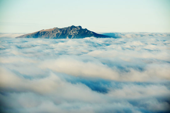 Mountain sea of clouds in sunrise light