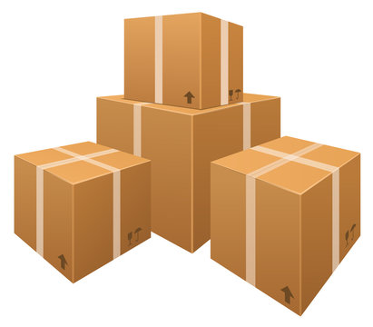 Vector stacks of cardboard boxes isolated on white background