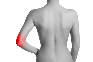 Naklejka premium Woman having pain in her elbow