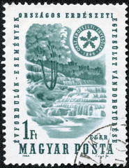 stamp printed in the Hungary shows Waterfall and Forest