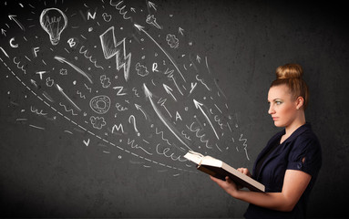 Young woman reading a book