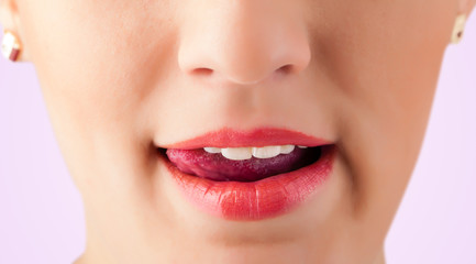 Obraz premium Beautiful woman red lips close up