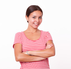 Fototapeta premium Cute brunette girl with crossed arms