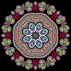 Circle lace ornament, round ornamental geometric doily pattern