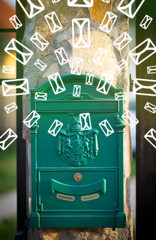 Obraz premium Mailbox with letter icons on glowing green background