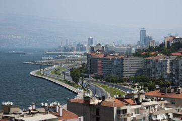 The sea with views of the city Izmir in Turkey