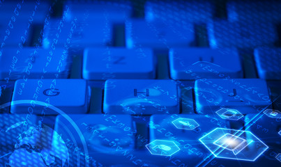 Obraz premium Keyboard with glowing multimedia icons