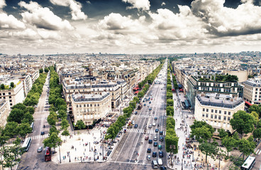 Paris. View of city streets at Etoile roundabout. Aerial panoram