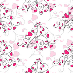 Hearts and swirls on a light background. seamless background
