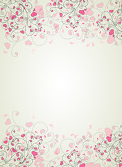 Hearts and swirls on on a light background