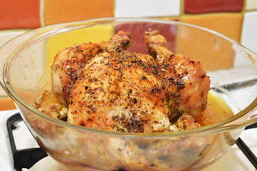 Appetizing and tasty roast chicken homemade baking.