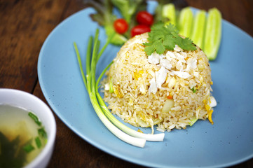 close up thai crab fried rice in dish