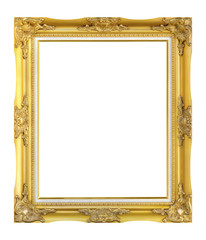 Antique gold frame on the white background