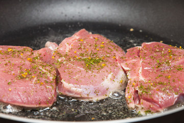 lamb meat in the pan