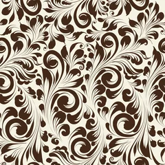 Washable wall murals Brown Khohloma style seamless floral pattern.