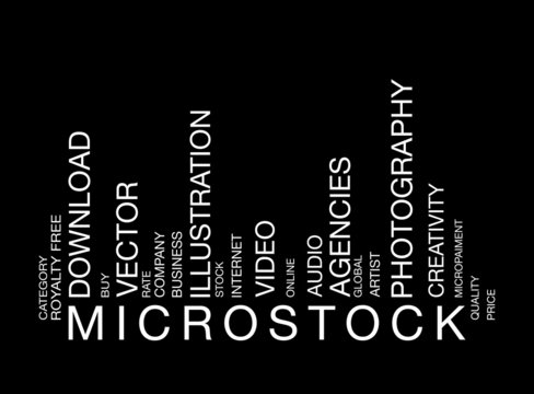 MICROSTOCK  word concept in barcode with supporting words