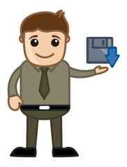 Cartoon Man Showing Save Icon Vector