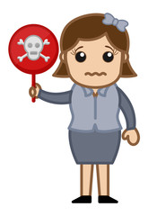 Girl Holding a Danger Sign - Cartoon Character Vector