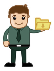 Cartoon Character Man Holding Download Folder Icon