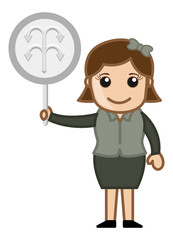 Cartoon Lady Showing Arrow Sign