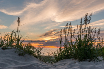 Sunset at the beach of Darß at the Baltic Sea, Mecklenburg-West - obrazy, fototapety, plakaty