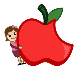 Healthy Food Concept - Cartoon Girl with an Apple