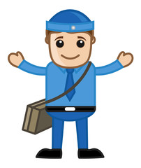 Cute Cartoon Vector Postman Raising Hands